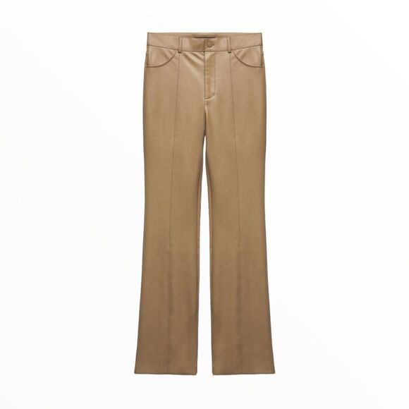 ZARA | Light Brown | FAUX LEATHER FLARED PANTS - Picture 2 of 9